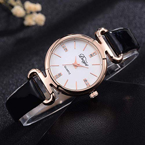 DUOYA - Reloj de moda casual de PU con correa analógica de cuarzo y pulsera redonda para el cabello