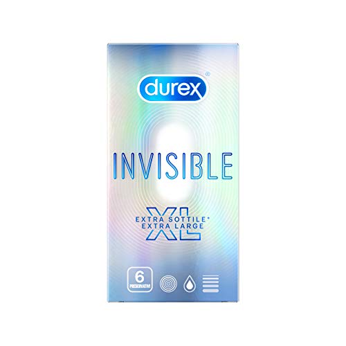 Durex - Preservativos invisibles ultrafinos de alta sensibilidad XL, extralarga, 6 perfiles