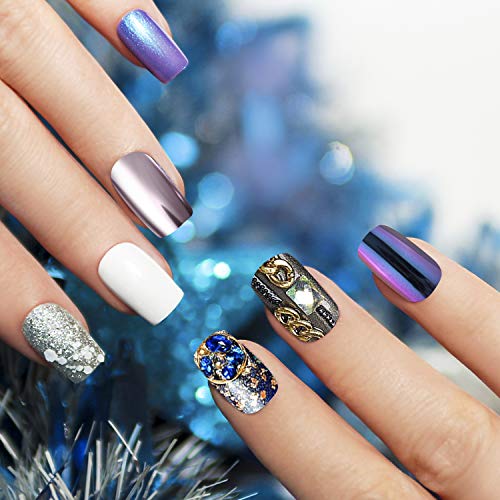 Duufin 15 Cajas Diamantes de Imitacion de Arte de Uñas Polvos para Uñas Efecto Espejo para Decoración de Arte de Uñas