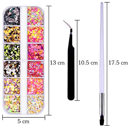 Duufin 48 Colores Lentejuelas de Uñas Lentejuelas Nail Art Decoracion con Pinceles para Uñas y Pieza Pinza para Arte de Uñas
