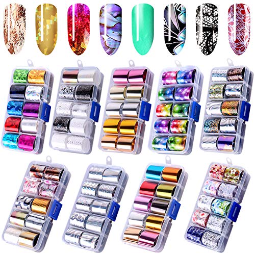 Duufin 90 Colores Foil para Uñas Transfer Pegatinas Uñas Decorativas Transferencia de Uñas para Uñas de Arte
