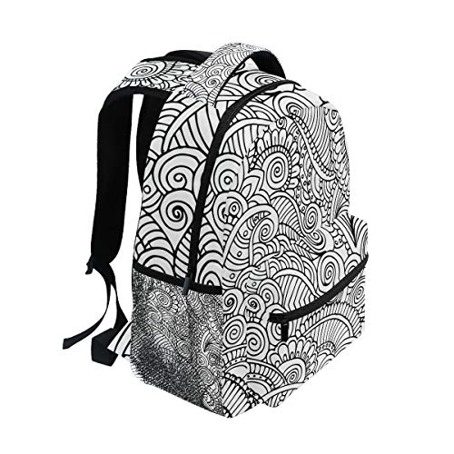 DXG1 - Mochila para mujer, hombre, adolescente y niña, color negro y blanco Mandala Henna Bookbag Casual Daypack Suministros de hombro gran capacidad 40,5 x 29 x 20 cm