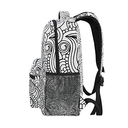 DXG1 - Mochila para mujer, hombre, adolescente y niña, color negro y blanco Mandala Henna Bookbag Casual Daypack Suministros de hombro gran capacidad 40,5 x 29 x 20 cm