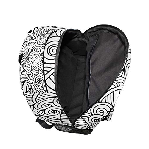 DXG1 - Mochila para mujer, hombre, adolescente y niña, color negro y blanco Mandala Henna Bookbag Casual Daypack Suministros de hombro gran capacidad 40,5 x 29 x 20 cm