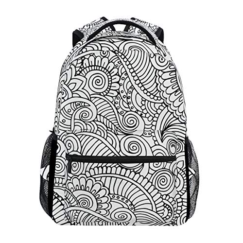 DXG1 - Mochila para mujer, hombre, adolescente y niña, color negro y blanco Mandala Henna Bookbag Casual Daypack Suministros de hombro gran capacidad 40,5 x 29 x 20 cm