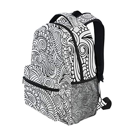 DXG1 - Mochila para mujer, hombre, adolescente y niña, color negro y blanco Mandala Henna Bookbag Casual Daypack Suministros de hombro gran capacidad 40,5 x 29 x 20 cm
