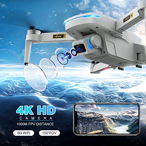 EACHINE EX5 GPS Mini Drone con Cámara 4K HD Plegable para Adultos 60 Minutos de Tiempo de Vuelo 1000 Metros Rango FPV Control de Gestos 5G GHz WiFi FPV 1406 Motor Brushless GPS Sígueme Lente Ajuste