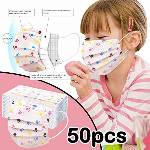 Earleye0 50 Piezas Niños Protección Desechable para Impresión linda 3 Capas Transpirables con Elástico para Los Oídos