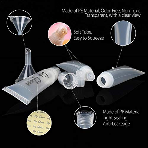 earlyad 50PCS 10ML Tubos de Brillo Labial vacíos con Tubo de Aguja de tolva Kit de fabricación de Base de Brillo de Labios Transparente DIY Brillo de Labios Bálsamo Contenedores cosméticos