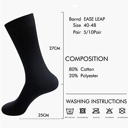 EASE LEAP Calcetines Ejecutivos para Hombre,Largos,Negros,Algodón,Transpirables y Cómodo,Talla40-48(5/10 Pares) con Cajita de Regalo/(Negro Liso 5 Pares)