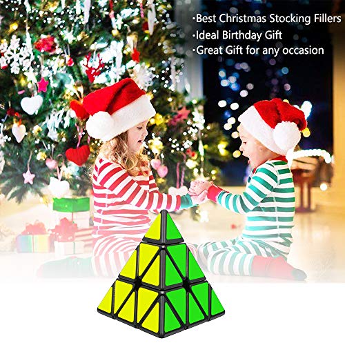EASEHOME Triángulo Piramide Speed Magic Puzzle Cube, Pyraminx Rompecabezas Cubo Mágico PVC Pegatina para Niños y Adultos, Negro