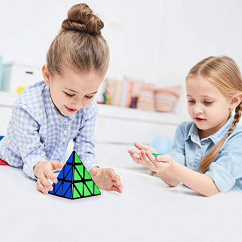 EASEHOME Triángulo Piramide Speed Magic Puzzle Cube, Pyraminx Rompecabezas Cubo Mágico PVC Pegatina para Niños y Adultos, Negro
