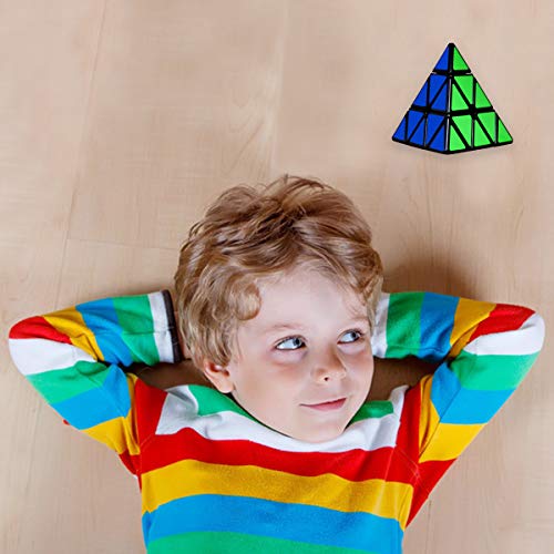 EASEHOME Triángulo Piramide Speed Magic Puzzle Cube, Pyraminx Rompecabezas Cubo Mágico PVC Pegatina para Niños y Adultos, Negro