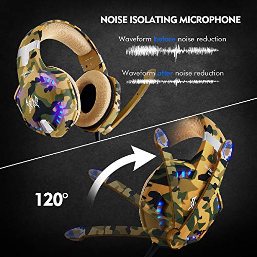 EasySMX Auriculares con Microfono, Cascos Gaming para Nueva Xbox One, Gaming Headset para PS4 con Control de Volumen, Compatible con Laptop PC y Smartphone(Camuflaje)