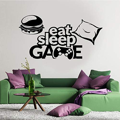 Eat sleep game wall stickers vinilo decoración del hogar sala de juegos room art decal burger pillow game controller mural wall stickers45x42cm