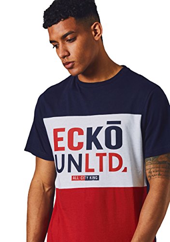 Ecko Hombres Unltd Camiseta Corta Manga Parte Superior tee Deporte Gráfico Verano Silverstone,Peacoat Azul Marino,M