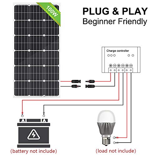 ECO-WORTHY panel solar monocristalino de 100 W 120 W 12 V para caravana, barco, hogar, jardín (100W)