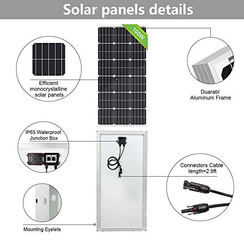 ECO-WORTHY panel solar monocristalino de 100 W 120 W 12 V para caravana, barco, hogar, jardín (100W)