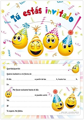 Edition Colibri 10 Invitaciones cumpleaños Infantil en español “EMOTICONOS“: Juego de 10 Invitaciones graciosas Tipo Smiley (10719 ES)