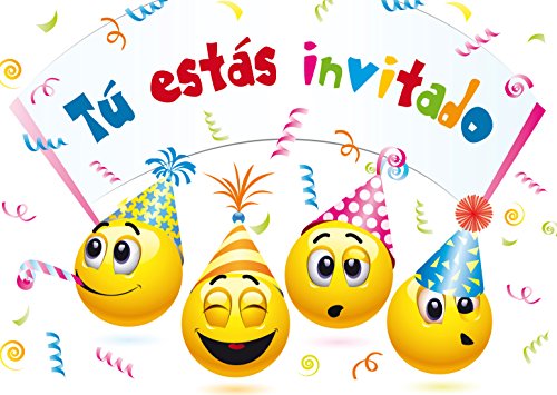 Edition Colibri 10 Invitaciones cumpleaños Infantil en español “EMOTICONOS“: Juego de 10 Invitaciones graciosas Tipo Smiley (10719 ES)