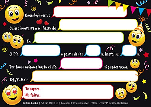Edition Colibri 10 Invitaciones cumpleaños Infantil en español “EMOTICONOS“: Juego de 10 Invitaciones graciosas Tipo Smiley (11016 ES)