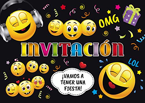 Edition Colibri 10 Invitaciones cumpleaños Infantil en español “EMOTICONOS“: Juego de 10 Invitaciones graciosas Tipo Smiley (11016 ES)