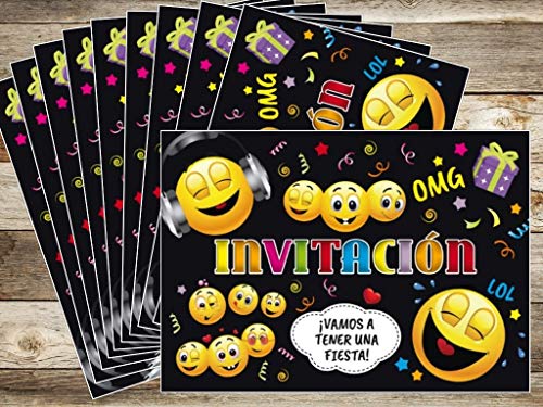 Edition Colibri 10 Invitaciones cumpleaños Infantil en español “EMOTICONOS“: Juego de 10 Invitaciones graciosas Tipo Smiley (11016 ES)