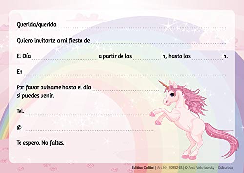 Edition Colibri 10 Invitaciones en español “Unicornio“: Juego de 10 Invitaciones para el cumpleaños Infantil / Fiesta (10952 ES)