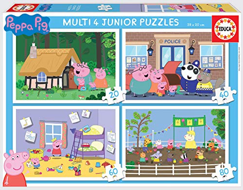 Educa- Multi 4 Junior, Puzzle Infantil Peppa Pig de 20, 40, 60 y 80 Piezas (18645) , color/modelo surtido