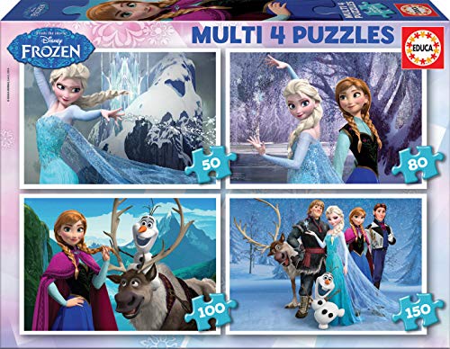 Educa - Multi 4 Puzzles Junior, puzzle infantil Frozen de 50,80,100 y 150 piezas, a partir de 5 años (16173)