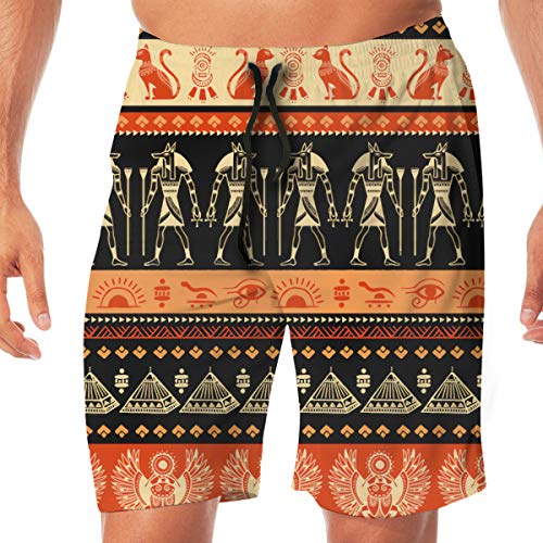 Egypt Tribal Bohemian Mandala Vintage Henna Tattoo Style Hieroglyphics Cat Red Black TModernos y bonitos pantalones cortos de playa para hombre, color blanco, cómodos y transpirables