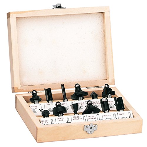 Einhell 4350199 RT-RO 55 / BT-RO 1200 E  - Pack de 12 fresas para madera, 8 mm, color negro