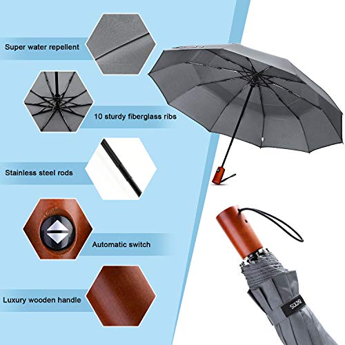 EKOOS Paraguas Plegable Paraguas Automático con Doble Cubiertapara, Teflón 210T y con 10 Varillas Reforzadas (Gris Elegante)