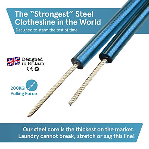 El Tendedero “Más Fuerte” por Smith‘s® (Color: Azul, Longitud 50m/164 pies)¬ – Resistente a la Humedad, Moho y Cambios Climáticos | Diseñado en el Reino Unido | ¡2 Años de Garantía!