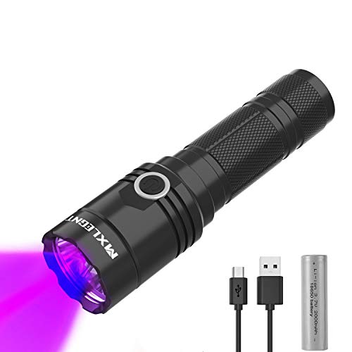 ELAE Linterna UV, LED de Luz Negra Recargable de 395nm, Utilizada Para Detectar Orina de Mascotas, Manchas, Captura de Escorpiones. (Batería 18650 y Cable USB Incluidos)