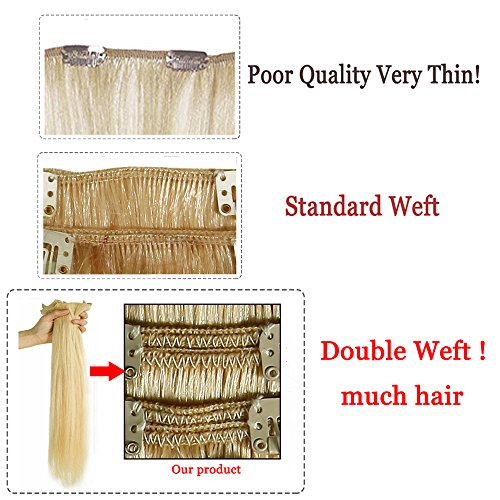 Elailite Extensiones de Clip de Pelo Naturel Remy Cabello - 25 cm 110g #4P27 Marrón Medio Mecha Rubio Oscuro [Max Grueso] 8 Piezas Mecha Humano Human Hair Double Weft