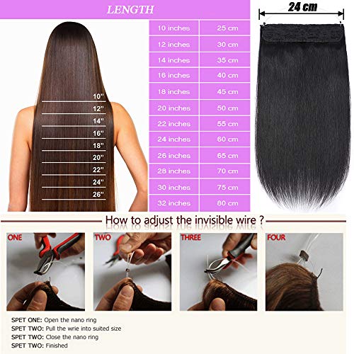 Elailite Postizos de Pelo Natural Extensiones Hilo Invisible Lisa Cabello Humano Remy Human Hair - 50 cm (110 g) #4P27 Marrón Medio Mecha Rubio Oscuro [Grueso Max]