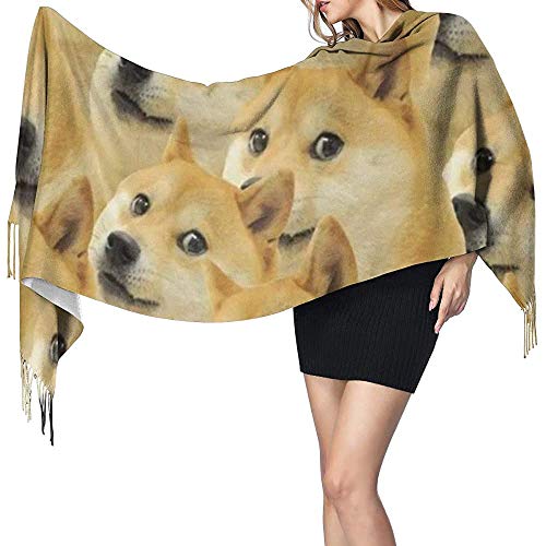 Elaine-Shop Mr Doge Meme Print Bufanda de cachemira para mujer Casual Bufanda cálida Abrigo Chal grande