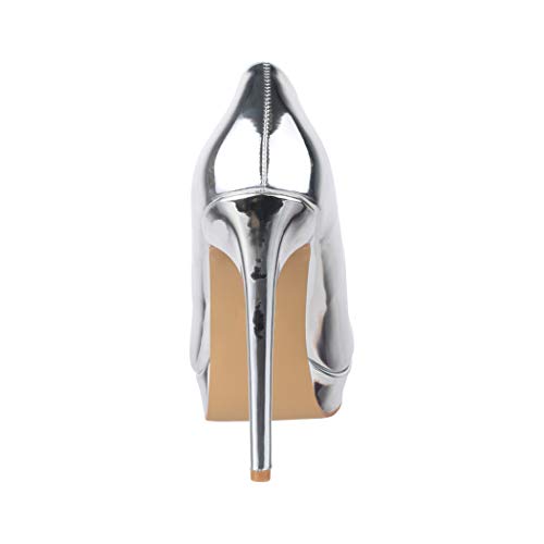 Elara Zapato de Tacón Alto Mujer Plataforma Estilete Chunkyrayan Plateado C-2 Silver-38