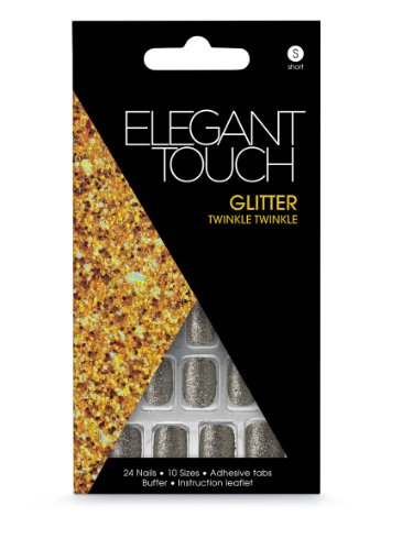 Elegant Touch Uñas postizas con brillantina y etiquetas adhesivas, color dorado
