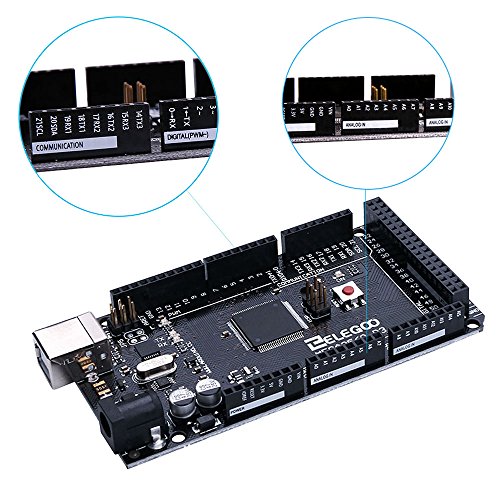 ELEGOO Mega 2560 R3 Tarjeta Placa Compatible con Arduino IDE con Microcontrolador Basada en el ATmega2560 ATmega16U2 con USB Cable Negro Versión Mega Kit