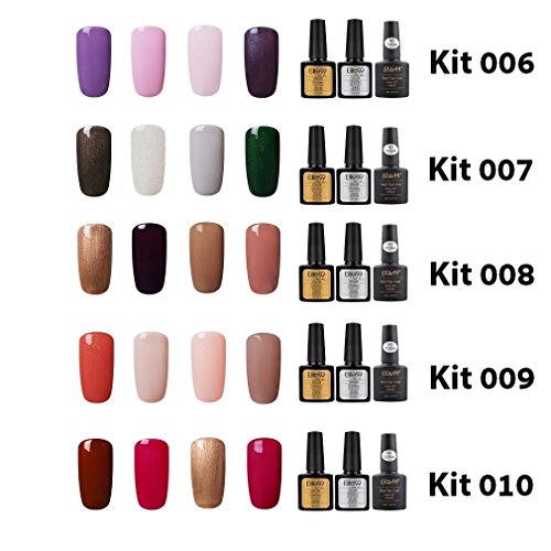 Elite99 Esmalte de Uñas Semipermanente Uñas de Gel UV LED Kit de Manicura 7pcs con Base Coat Top Coat de Brillo y Top Coat de Mate Pintauñas Soak off - Kit 010