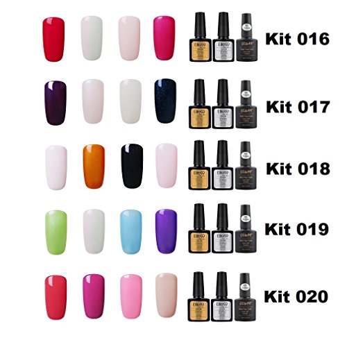 Elite99 Esmalte de Uñas Semipermanente Uñas de Gel UV LED Kit de Manicura 7pcs con Base Coat Top Coat de Brillo y Top Coat de Mate Pintauñas Soak off - Kit 010