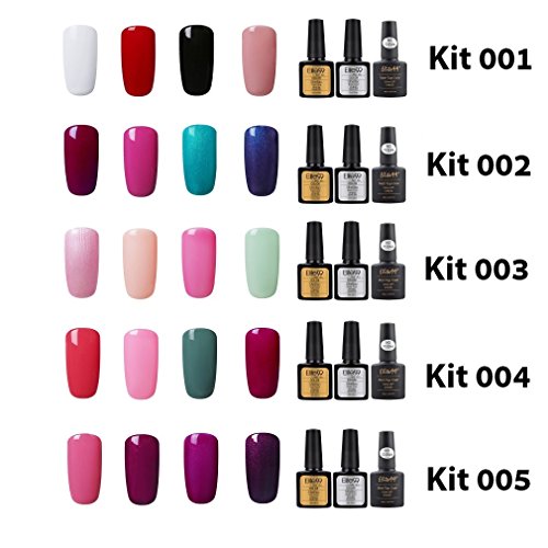 Elite99 Esmalte de Uñas Semipermanente Uñas de Gel UV LED Kit de Manicura 7pcs con Base Coat Top Coat de Brillo y Top Coat de Mate Pintauñas Soak off - Kit 010