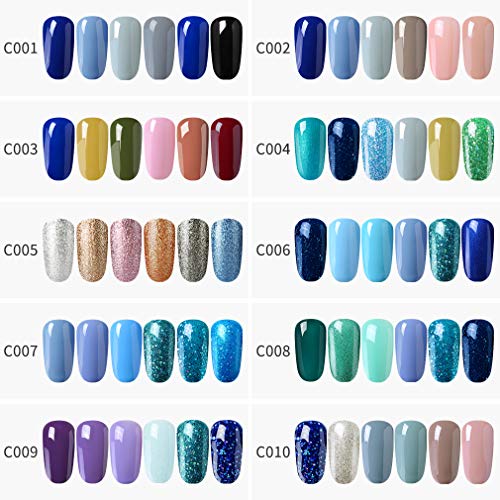 Elite99 Esmaltes Semipermanentes de Uñas en Gel UV LED, 6 Colores de Tono de Classic Blue, Kit de Esmaltes de Uñas 10ml 001