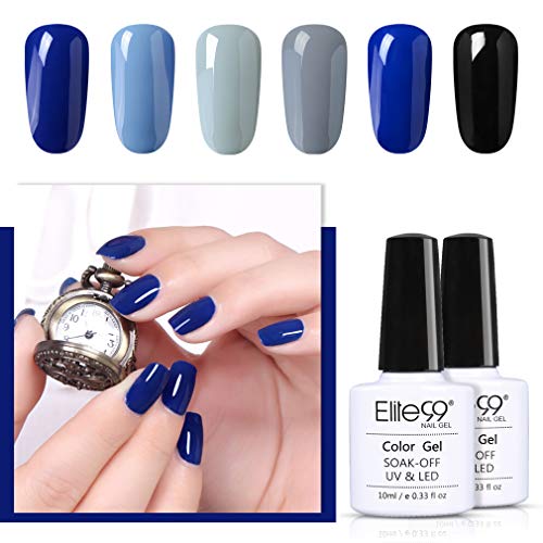 Elite99 Esmaltes Semipermanentes de Uñas en Gel UV LED, 6 Colores de Tono de Classic Blue, Kit de Esmaltes de Uñas 10ml 001