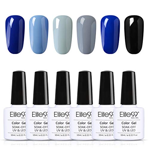 Elite99 Esmaltes Semipermanentes de Uñas en Gel UV LED, 6 Colores de Tono de Classic Blue, Kit de Esmaltes de Uñas 10ml 001