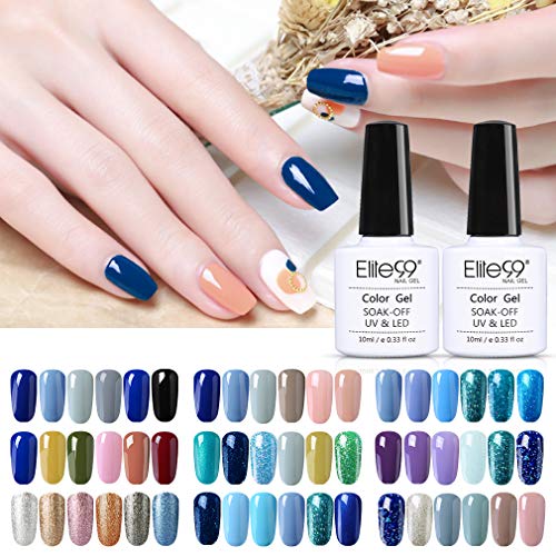 Elite99 Esmaltes Semipermanentes de Uñas en Gel UV LED, 6 Colores de Tono de Classic Blue, Kit de Esmaltes de Uñas 10ml 001