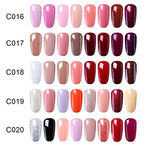 Elite99 Esmaltes Semipermanentes de Uñas en Gel UV LED, 8 Colores Kit de Esmaltes de Uñas de Color 020