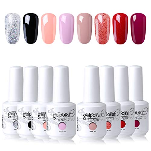 Elite99 Esmaltes Semipermanentes de Uñas en Gel UV LED, 8 Colores Kit de Esmaltes de Uñas de Color 020